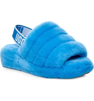 Shop Ugg Fluff Yeah Genuine Shearling Slide In Neon Blue