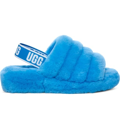 Shop Ugg Fluff Yeah Genuine Shearling Slide In Neon Blue