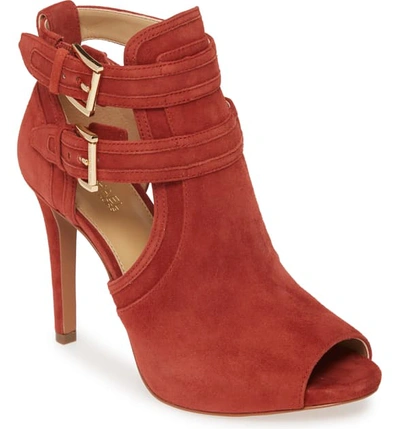 Shop Michael Michael Kors Blaze Peep Toe Buckle Bootie In Rust Suede