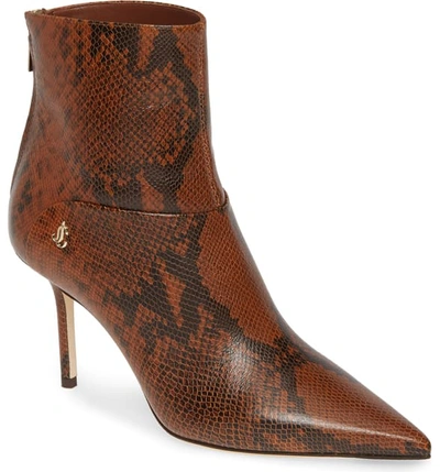 Shop Jimmy Choo Beyla Snake Embossed Pointed Toe Bootie In Cuoio Snake Print