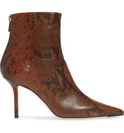 Shop Jimmy Choo Beyla Snake Embossed Pointed Toe Bootie In Cuoio Snake Print