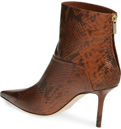 Shop Jimmy Choo Beyla Snake Embossed Pointed Toe Bootie In Cuoio Snake Print