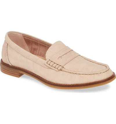 Shop Sperry Seaport Penny Loafer In Rose Crocodile Print Nubuck
