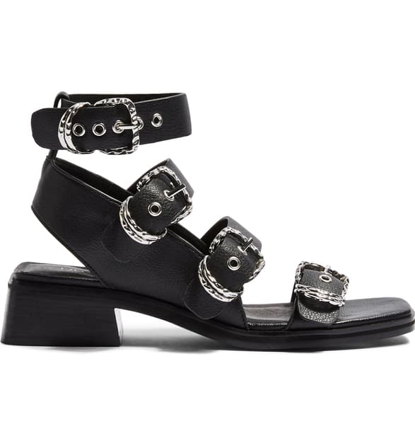 victory black leather buckle sandals