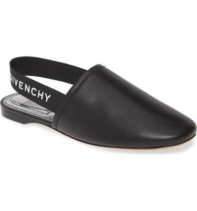 Shop Givenchy Rivington Logo Slingback Flat In Black/ Silver