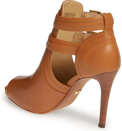 Shop Michael Michael Kors Blaze Peep Toe Buckle Bootie In Acorn Vachetta Leather