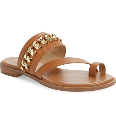 Shop Michael Michael Kors Bergen Curb Chain Slide Sandal In Acorn Vachetta Leather