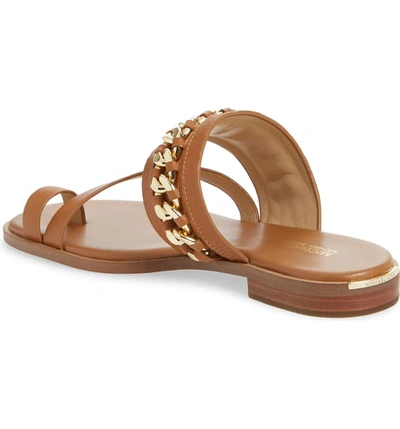 Shop Michael Michael Kors Bergen Curb Chain Slide Sandal In Acorn Vachetta Leather