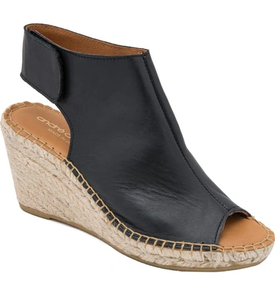 Shop Andre Assous Flora Espadrille Wedge Shield Sandal In Black Leather