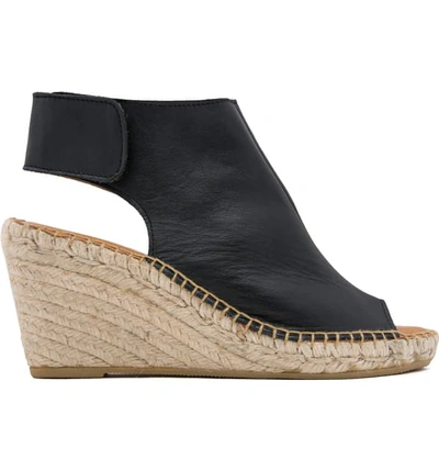 Shop Andre Assous Flora Espadrille Wedge Shield Sandal In Black Leather