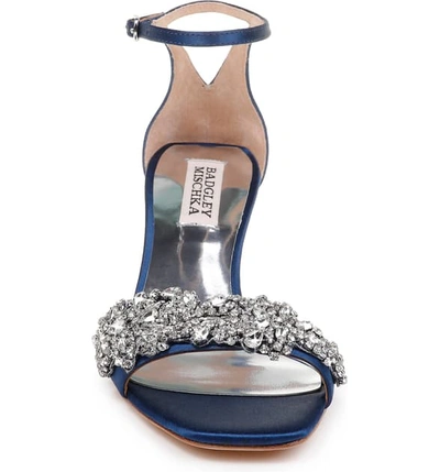 Shop Badgley Mischka Alison Crystal Embellished Ankle Strap Sandal In Navy Satin