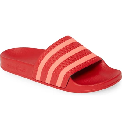 Shop Adidas Originals 'adilette' Slide Sandal In Scarlet/ Flash Red/ Scarlet