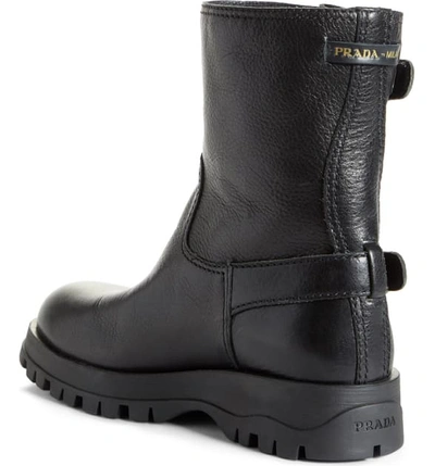 Shop Prada Moto Boot In Black Leather