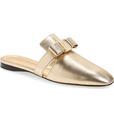 Shop Ferragamo Briza Bow Loafer Mule In Gold Leather