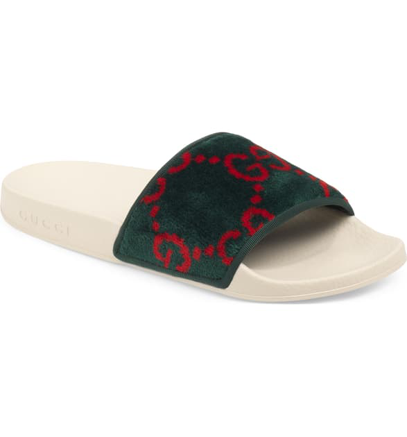 Gucci Gg Logo Slide Sandal In Green | ModeSens