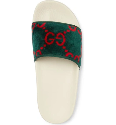 Shop Gucci Gg Logo Slide Sandal In Green/ Red