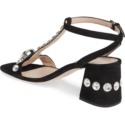 Shop Miu Miu Rocchetto Embellished T-strap Sandal In Black Suede