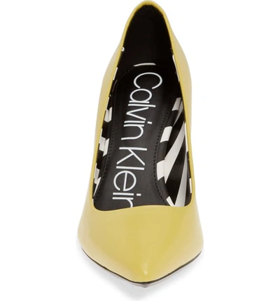 Shop Calvin Klein 'gayle' Pointy Toe Pump In Yellow Leather