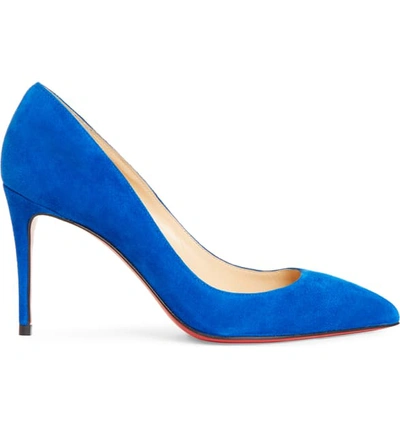 Shop Christian Louboutin Pigalle Follies Pointy Toe Pump In Blue Suede