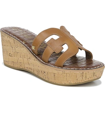 Shop Sam Edelman Regis Platform Wedge Slide Sandal In Saddle Leather