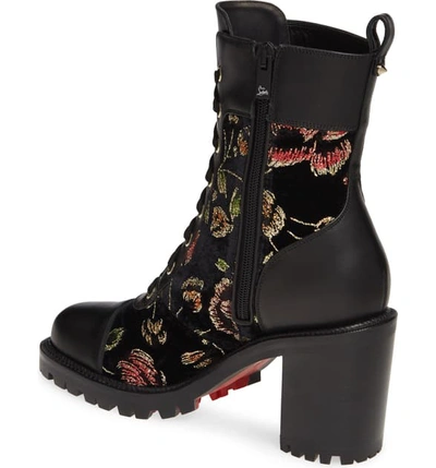 Shop Christian Louboutin Metallic Floral Lace-up Boot In Black