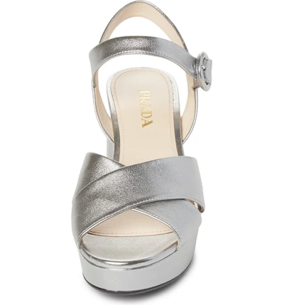 Shop Prada Quarter Strap Platform Sandal In Silver