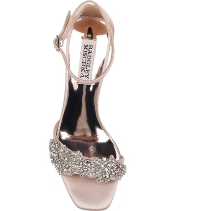 Shop Badgley Mischka Alison Crystal Embellished Ankle Strap Sandal In Latte Satin