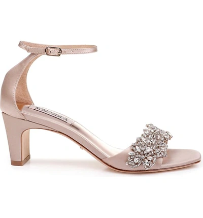 Shop Badgley Mischka Alison Crystal Embellished Ankle Strap Sandal In Latte Satin