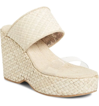 Shop Band Of Gypsies Dusk Wedge Slide Sandal In Ecru Rattan/ Clear