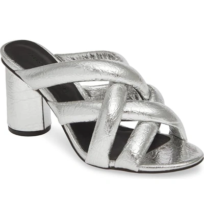 Shop Rebecca Minkoff Amandine Sandal In Silver Metallic Faux Leather