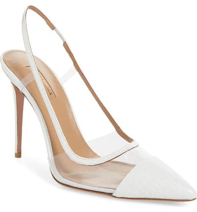 Shop Aquazzura Temptation Slingback Pump In White Croc