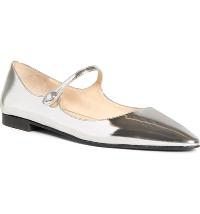 Shop Prada Pointy Toe Mary Jane Flat In Argento