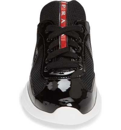 Shop Prada Logo Low Top Sneaker In Black Patent