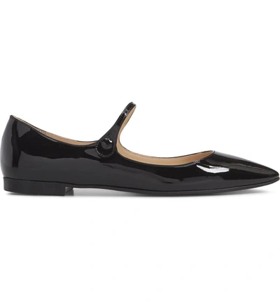 Shop Prada Pointy Toe Mary Jane Flat In Black Patent