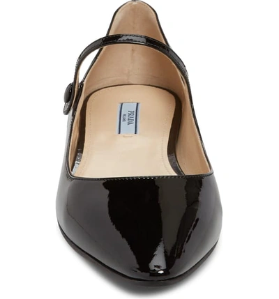 Shop Prada Pointy Toe Mary Jane Flat In Black Patent