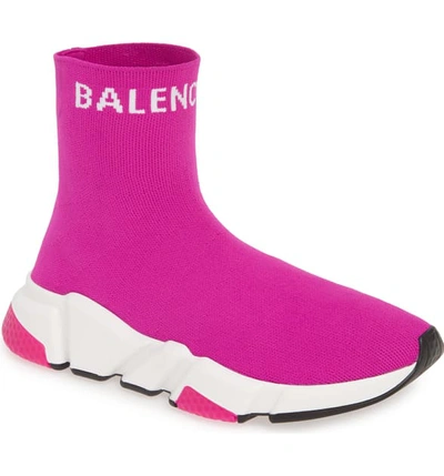 Shop Balenciaga Hi Speed Logo Sock Sneaker In Fuchsia/ White