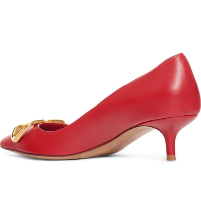 Shop Valentino Logo Buckle Pointed Toe Pump In Red Leather