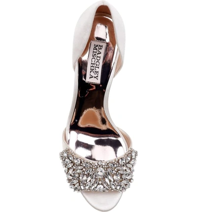 Shop Badgley Mischka Hansen Crystal Embellished Sandal In Ivory Satin