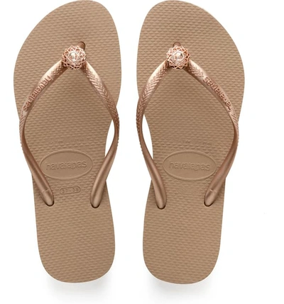 Shop Havaianas Slim Crystal Poem Flip Flop In Rose Gold