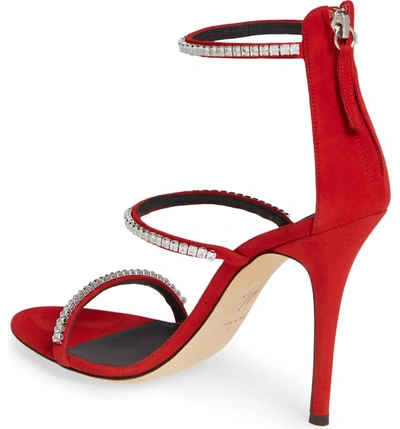 Shop Giuseppe Zanotti Embellished Strappy Sandal In Red