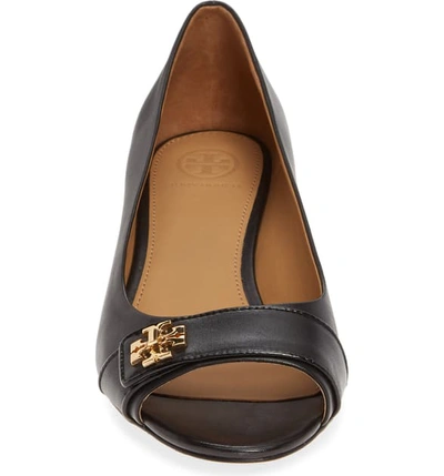 Tory Burch Women's Kira Open-toe Leather Wedge Pumps In Perfect Black/  Perfect Black | ModeSens