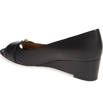 Shop Tory Burch Kira Open Toe Wedge In Perfect Black/ Perfect Black