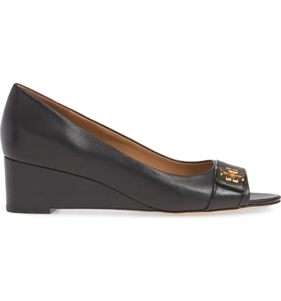 Shop Tory Burch Kira Open Toe Wedge In Perfect Black/ Perfect Black