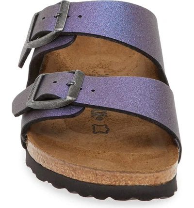 Shop Birkenstock Arizona Icy Metallic Slide Sandal In Icy Metallic Violet