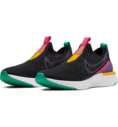 Shop Nike Epic Phantom React Flyknit Running Shoe In Black/ Psychic Purple/ Green