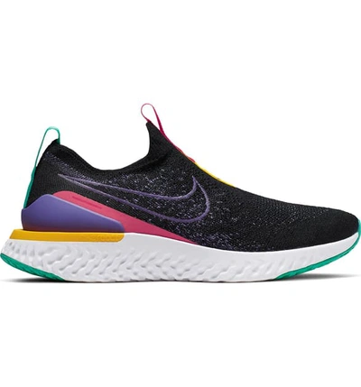 Shop Nike Epic Phantom React Flyknit Running Shoe In Black/ Psychic Purple/ Green