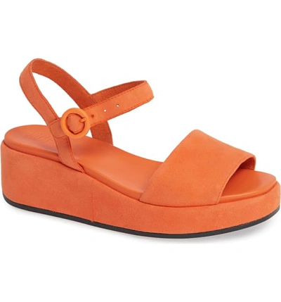 Shop Camper Misia Platform Wedge Sandal In Medium Orange Leather