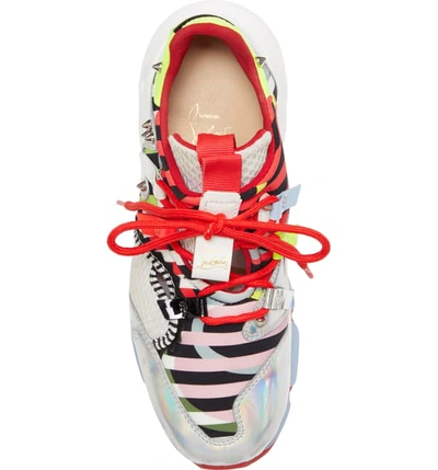 Shop Christian Louboutin Red Runner Sneaker In Silver/ White/ Red