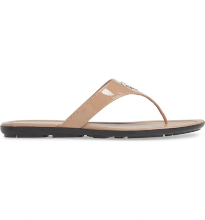 Shop Prada Logo Flip Flop In Nude