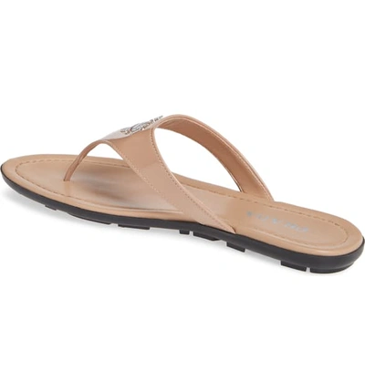 Shop Prada Logo Flip Flop In Nude